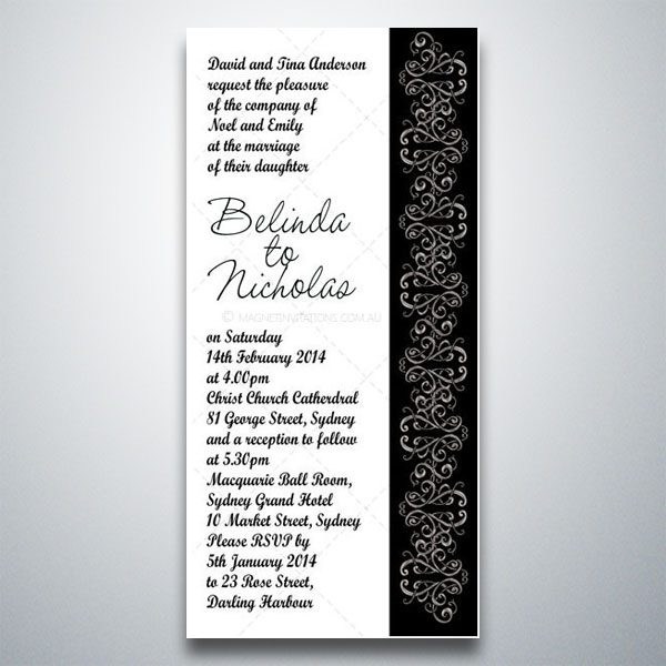 Formal black and white wedding invitation