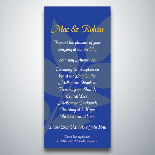 Leafy blue background wedding invitation