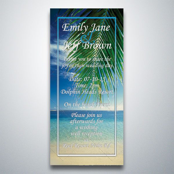 Summer beach theme wedding invitation with palm tree