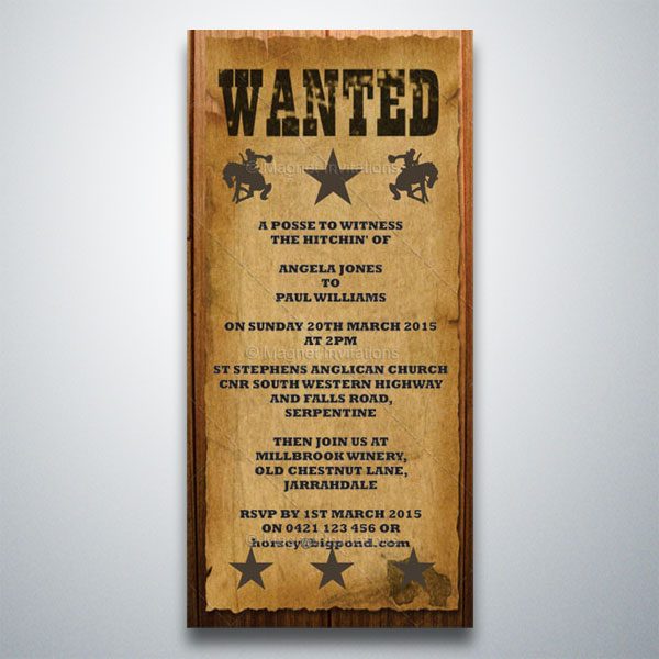 Stick 'em up! Wanted poster wedding invitation