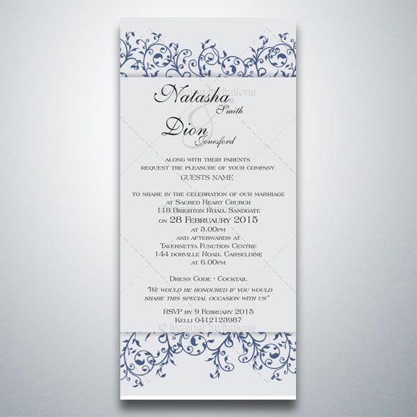 Delightful formal wedding invitation with swirls