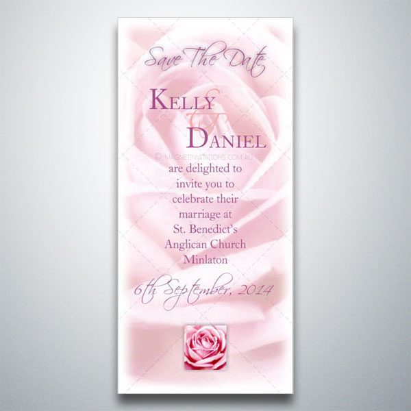 Elegant save the date invitation featuring a pink rose