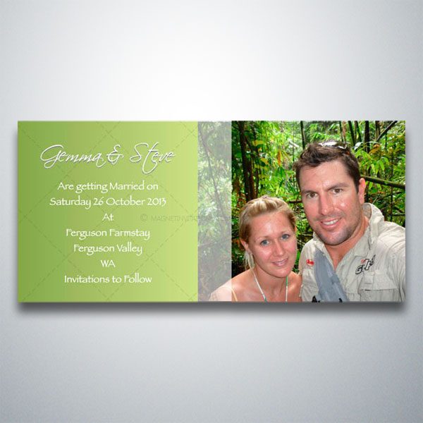 Gorgeous save the date invitation highlighted by a photo of the bride and groom