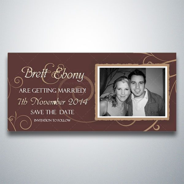 Gorgeous save the date invitation highlighted by a photo of the bride and groom with swirls