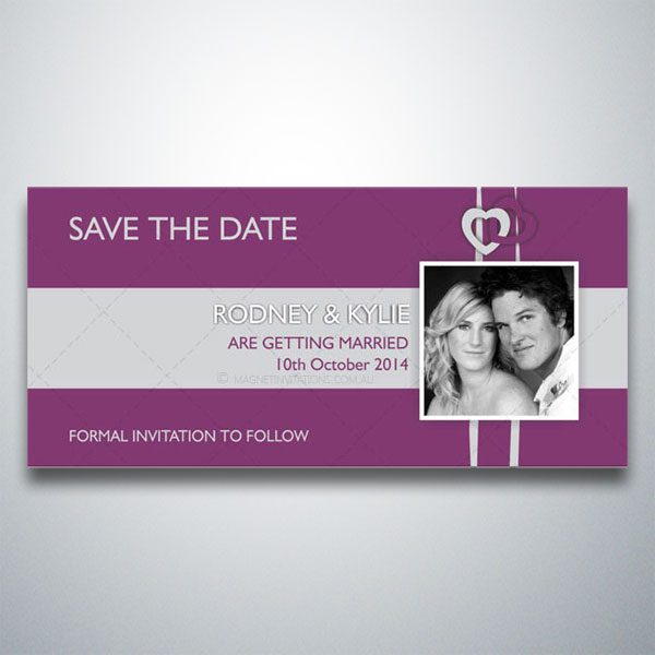 Gorgeous save the date invitation highlighted by a photo of the bride and groom with hearts