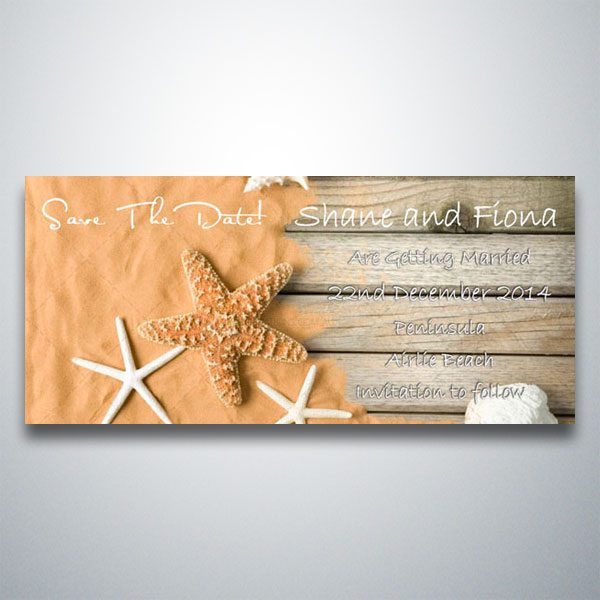 Beach themed save the date invitation featuring starfish
