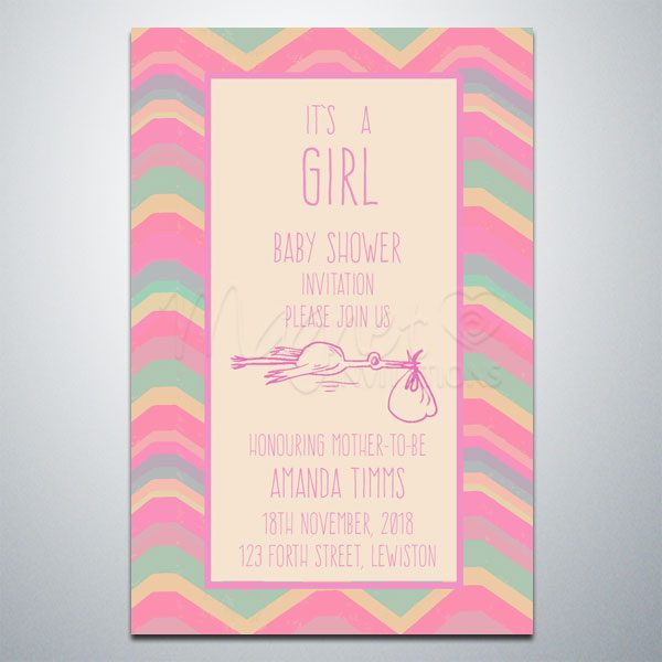 Baby Shower Invitation – Baby Girl and a Stork – Fridge magnets, Linen cards, Envelopes | Magnet Invitations